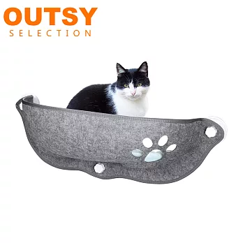 【OUTSY】舒適毛氈半月形窗邊吊床吸盤貓窩灰色
