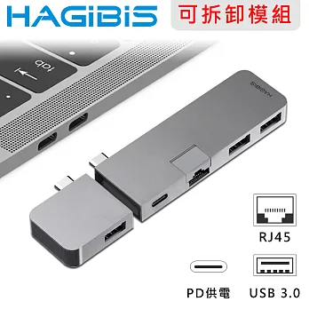 HAGiBiS海備思 雙Type-C轉PD/USB/RJ45網卡版五合一擴充轉接器