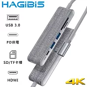 HAGiBiS海備思 Type-C轉PD/HDMI/USB/SD/TF布藝六合一擴充轉接器