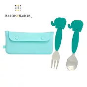 【MARCUS＆MARCUS】輕巧兒童外出餐具3入組(收納袋+叉匙組)- 限定綠