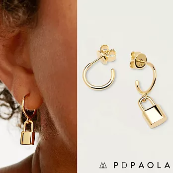 PD PAOLA 西班牙時尚潮牌 鎖頭耳環 925純銀鑲18K金 BOND GOLD 金色