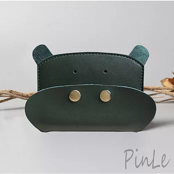PinLe真皮手作日系質感牛皮零錢卡夾包 鑰匙包 耳機包(河馬) 墨綠