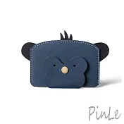 PinLe真皮手作日系質感牛皮零錢卡夾包 鑰匙包 耳機包(小猴) 藍色