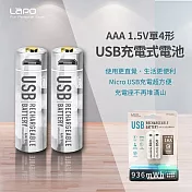 【LaPO】可充式鋰離子4號AAA電池組WT-AAA01(2入裝)