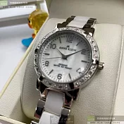 ANNE KLEIN安妮克萊恩精品錶,編號：AN00585,32mm圓形銀精鋼錶殼白色錶盤陶瓷銀色, 白錶帶