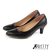 【Pretty】女 高跟鞋 素面 金邊 尖頭 OL通勤 上班 面試 台灣製 JP22.5 黑色