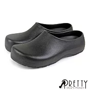 【Pretty】男女 廚師鞋 工作鞋 雨鞋 一體成型 防水 平底 台灣製 JP28 黑色