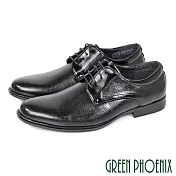 【GREEN PHOENIX】男 紳士皮鞋 商務皮鞋 素食皮革 煙燻 漸層 細格紋 綁帶 EU40 黑色