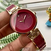 ANNE KLEIN安妮克萊恩精品錶,編號：AN00598,32mm圓形玫瑰金精鋼錶殼紅色錶盤琺瑯玫瑰金色錶帶
