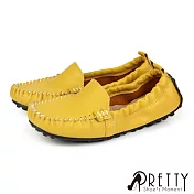 【Pretty】女 休閒鞋 莫卡辛 便鞋 素面 按摩顆粒 乳膠氣墊 平底 台灣製 JP25 黃色