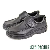【GREEN PHOENIX】男 商務皮鞋 休閒皮鞋 簡約 素面 沾黏式 全真皮 厚底 EU40 黑色