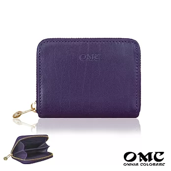 【OMC】義大利植鞣革7卡位牛皮卡片零錢包- 紫色