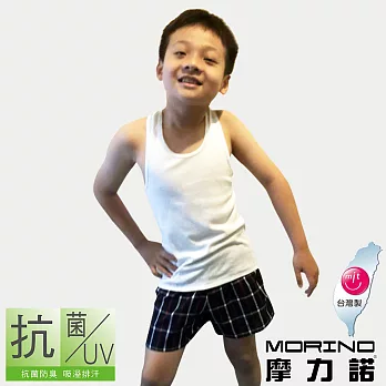 【MORINO摩力諾】兒童抗菌防臭運動背心(挖背款) M 白色