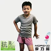 【MORINO】兒童抗菌防臭短袖V領衫 M 灰色
