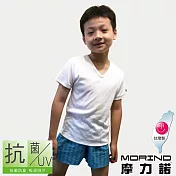 【MORINO】兒童抗菌防臭短袖V領衫 M 白色