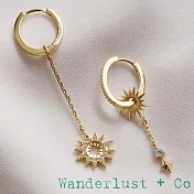 Wanderlust+Co 澳洲品牌 鑲鑽太陽垂墜式耳環X鑲鑽圓形耳環 2用金色耳環 Sunlit Drop