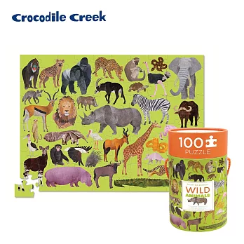 【美國Crocodile Creek】生物主題學習桶裝拼圖100片-野生動物