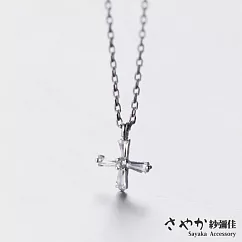 【Sayaka紗彌佳】925純銀─時尚鑲鑽十字架造型項鍊 ─白金色