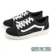 【GREEN PHOENIX】男 休閒鞋 板鞋 街頭風 雙色 拼接 綁帶 平底 JP26 黑白