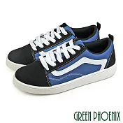 【GREEN PHOENIX】男 休閒鞋 板鞋 街頭風 雙色 拼接 綁帶 平底 JP26 黑藍
