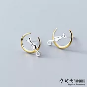 【Sayaka紗彌佳】925純銀弦月上的貓咪耳環 -金色
