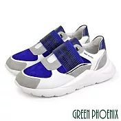 【GREEN PHOENIX】女 休閒鞋 國際精品 撞色 義大利胎牛皮 厚底 西班牙原裝 EU36 藍色