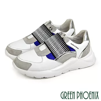【GREEN PHOENIX】女 休閒鞋 國際精品 撞色 義大利胎牛皮 厚底 西班牙原裝 EU39 白色