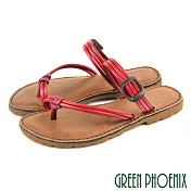 【GREEN PHOENIX】女 拖鞋 扭結 套趾 夾腳 平底 台灣製 EU38 紅色