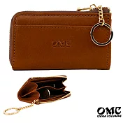 【OMC】義大利植鞣革L型拉鍊牛皮卡片鑰匙零錢包- 棕色