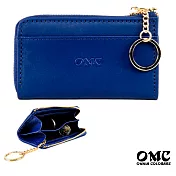 【OMC】義大利植鞣革L型拉鍊牛皮卡片鑰匙零錢包- 天藍
