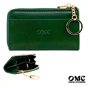 【OMC】義大利植鞣革L型拉鍊牛皮卡片鑰匙零錢包- 綠色