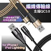 HANG iPhone/iPad 系列Lightning快速充電金屬風編織傳輸線-200CM-2入 金