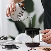 【PO:Selected】丹麥DIY手沖咖啡二件組 (手沖咖啡壺-灰/咖啡玻璃杯350ml-黑)