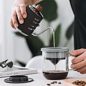 【PO:Selected】丹麥DIY手沖咖啡二件組 (手沖咖啡壺-黑/咖啡玻璃杯350ml-黑灰)