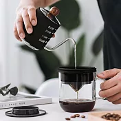 【PO:Selected】丹麥DIY手沖咖啡二件組 (手沖咖啡壺-黑/咖啡玻璃杯350ml-黑)