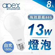 8入【APEX】13W高效能廣角LED燈泡 全電壓 E27 -任選光源