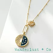 Wanderlust+Co 澳洲品牌 鑲鑽太陽星辰 金色X深藍色項鍊 背面刻字款 Presence 我存在
