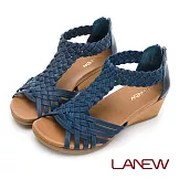 【LA NEW】風格編織厚底涼鞋 楔形鞋(女2260639) 22.5cm 藍