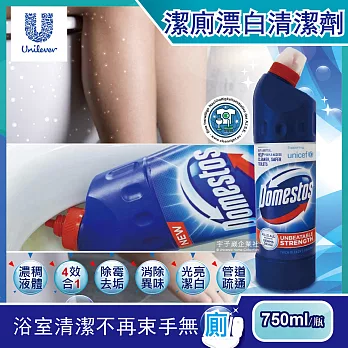 英國Domestos多霸道-高濃縮4效合1潔廁漂白清潔劑750ml/藍瓶-原香