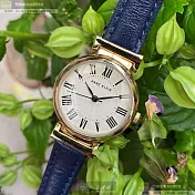 ANNE KLEIN安妮克萊恩精品錶,編號：AN00143,26mm圓形金色精鋼錶殼白色錶盤真皮皮革寶藍錶帶