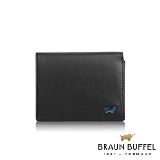 【BRAUN BUFFEL 德國小金牛】台灣總代理 新游牧族 6卡左上翻零錢袋皮夾-黑色/BF342-334-BK