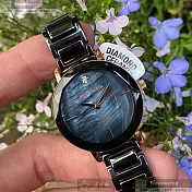 ANNE KLEIN安妮克萊恩精品錶,編號：AN00391,30mm圓形黑精鋼錶殼黑色, 貝母錶盤陶瓷深黑色錶帶