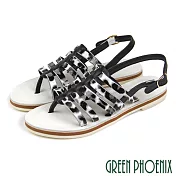 【GREEN PHOENIX】女 涼鞋 國際精品 義大利軟羊皮 平底 夾腳 魚骨 EU39 黑色