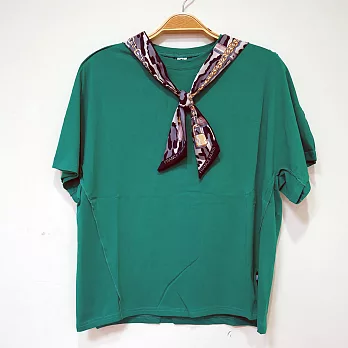 【Wonderland】韓國小領巾兩件套百搭純色T恤(4色) FREE 綠色