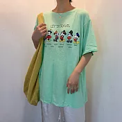 【Wonderland】韓版寬鬆圓領T恤(6色) FREE 卡通印花(綠色)
