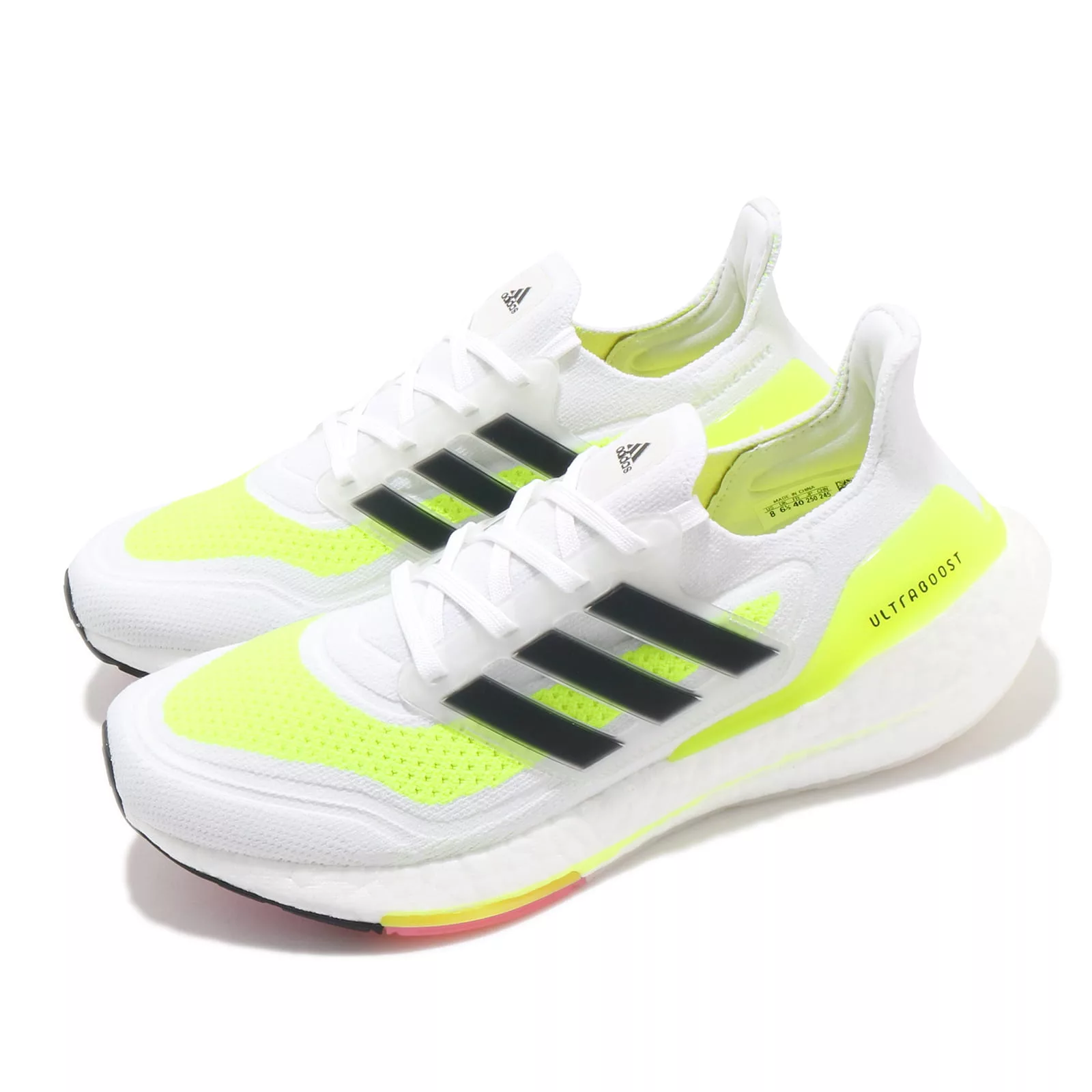 adidas 慢跑鞋 Ultraboost 21 運動 女鞋 愛迪達 輕量 透氣 舒適 避震 路跑 白 黃 FY0401 23cm WHITE/YELLOW