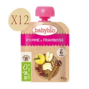 法國Babybio 生機蘋果覆盆莓纖果泥12包組