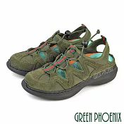 【GREEN PHOENIX】女 涼鞋 全真皮 手縫 撞色 束帶釦 厚底 氣墊 EU39 綠色