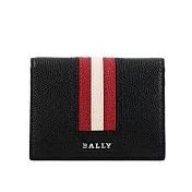 BALLY Talder 防刮皮革紅白條紋二折名片/卡片夾 (黑色)