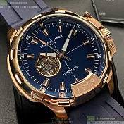 Giorgio Fedon 1919喬治飛登精品錶,編號：GF00013,46mm圓形玫瑰金精鋼錶殼寶藍色錶盤矽膠寶藍錶帶